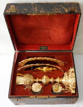 French antique solid silver gilt Baroque Chapel Set